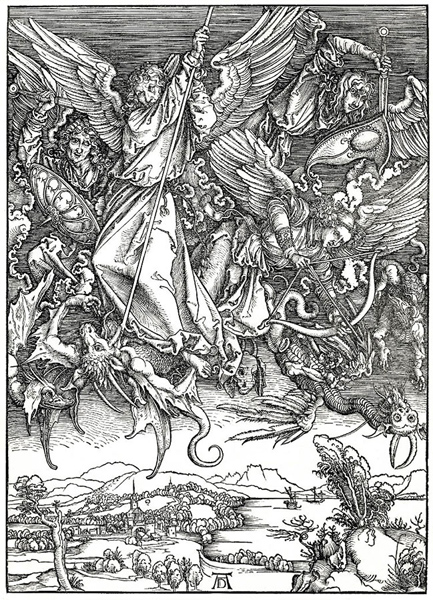 Битва архангела Михаила с драконом. Серия «Апокалипсис». Albrecht Durer, 1498 г.