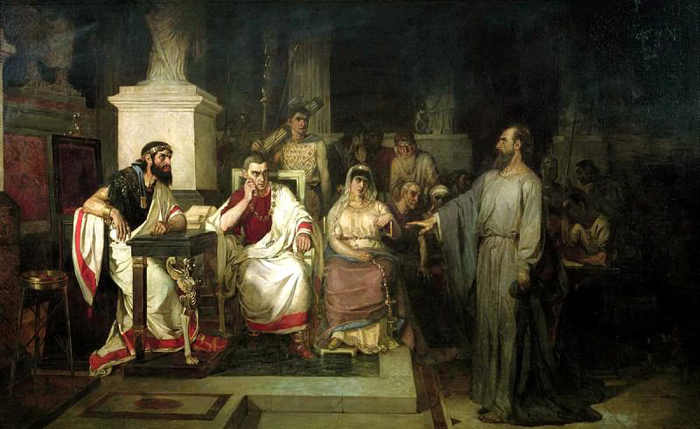 Апостол Павел объясняет догматы веры царю. В.И. Суриков, 1875 г.