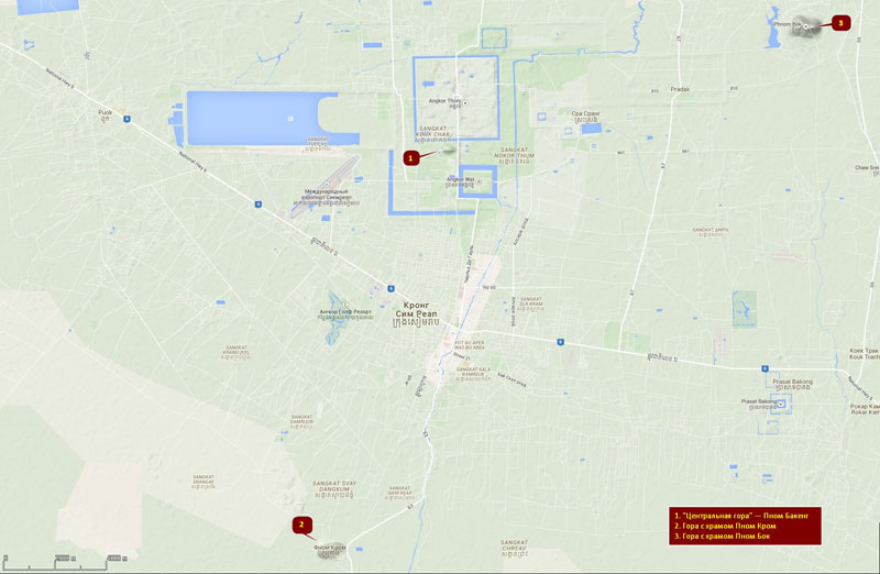 Современная карта района кхмерских столиц (Ангкора) и ближайших территорий