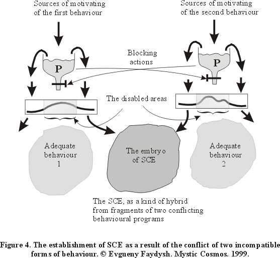 Figure 4. The establishment of SCE as a result of the conflict of two incompatible forms of behavior.