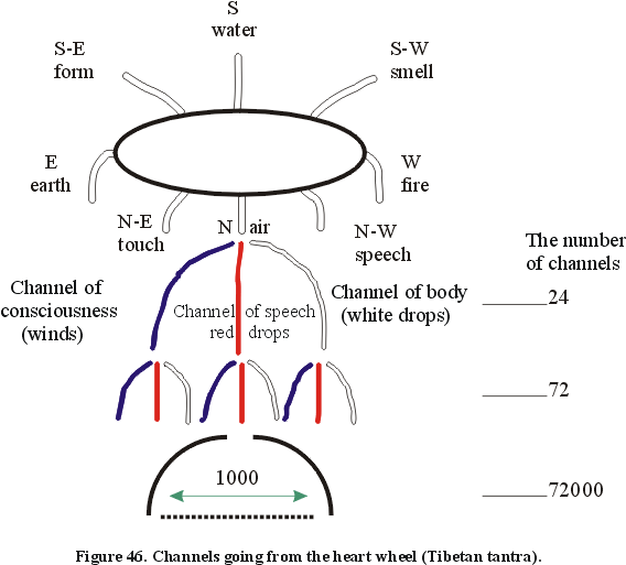 Figure 46. Channels going from the heart wheel (Tibetan tantra).
